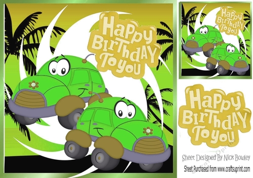 green toony cars  in tropical 8x8 frame
