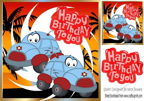 blue toony cars  in tropical 8x8 frame