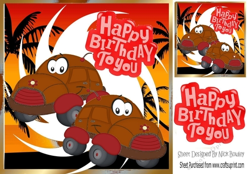 brown toony cars  in tropical 8x8 frame