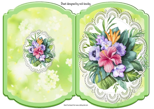 Pretty water colour flowers on lace folded quick card