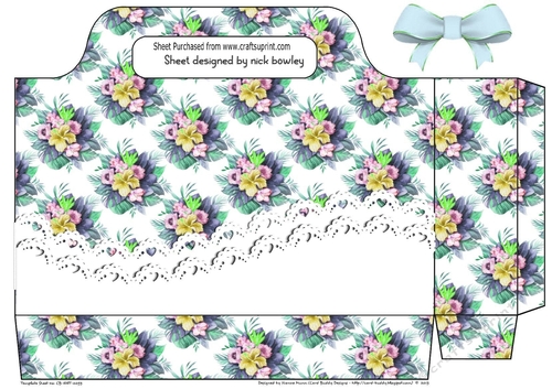 Pretty water colour flowers with lace (blue) on tote gift bag