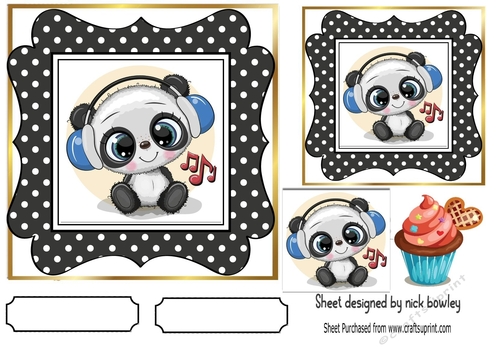  cute panda in polkadot 7x7 frame with cupcake 