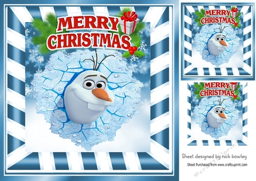 Cute snowman olaf with holly 8x8