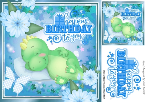 Cute little snuggle snooze dino with flowers 8x8
