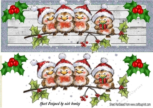 cute robins on a branch in santa hats DL (silver)