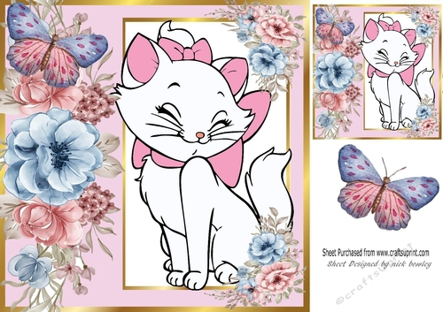 Cute kitten with flowers and butterfly window 8x8