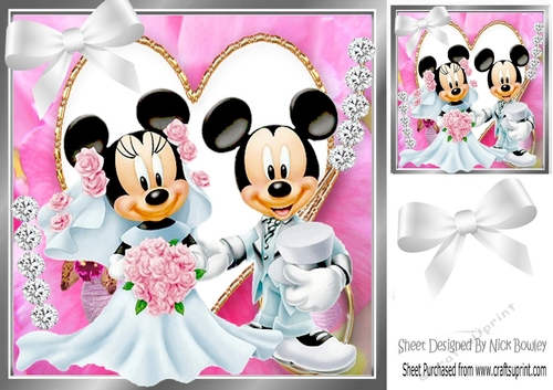  wedding with mickey and minnie with hearts and diamonds 8x8