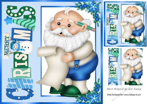 Santa blue christmas window card front  8x8