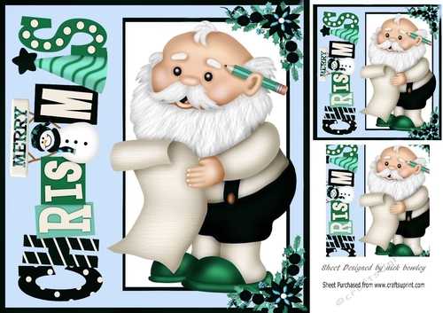 Santa christmas window card front with poinsettias  8x8