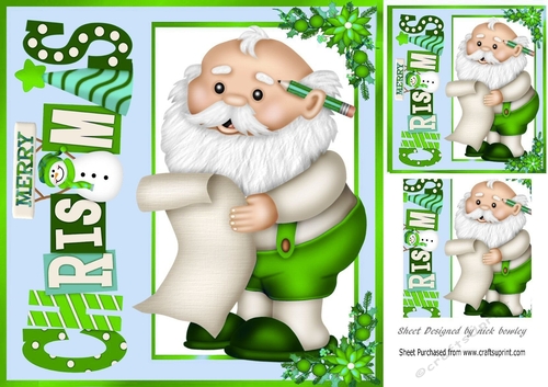 Santa green christmas window card front  8x8