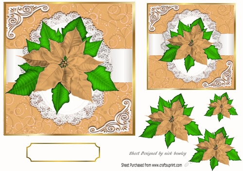 Pretty gold poinsettias on lace corners toppers 7x7