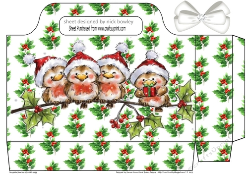 Cute Robins in santa hats with holly and white bow  tote gift bag