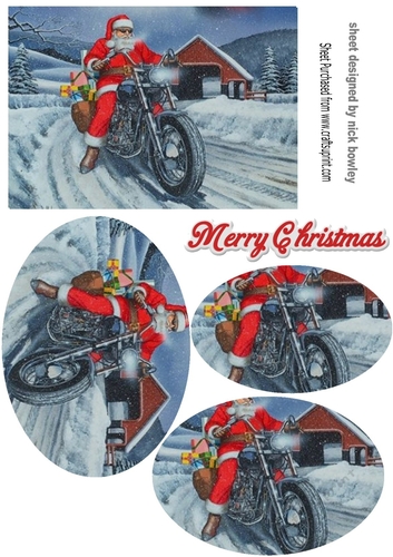 Santa riding a motor bike oval pyramids
