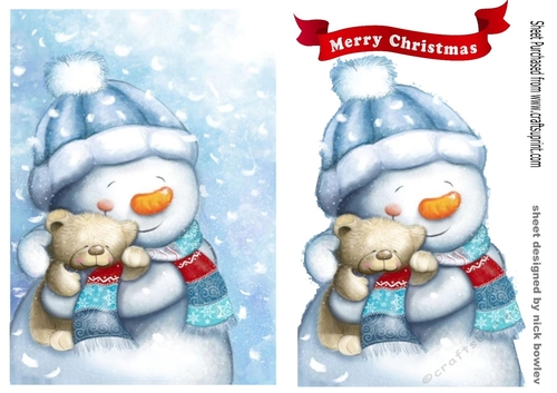 Lovely snowman cuddling bear A5 (one)