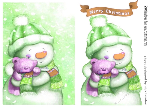 Lovely snowman cuddling bear A5 (three)