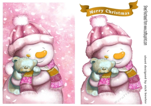 Lovely pink snowman cuddling bear A5 (four)