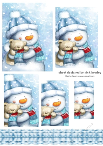 Cute snowman with teddy bear with ruffle border (pyramids one)