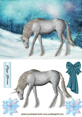 White Unicorn Horse in the Snow
