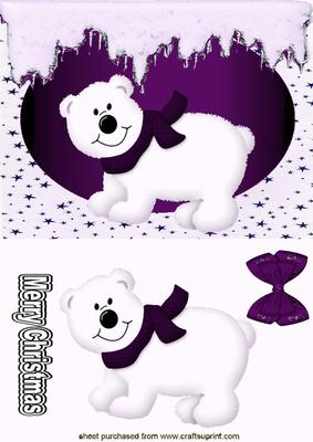 Little White Bear with Dark Purple Scarf