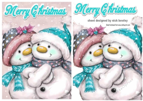 Lovely snowmen cuddling A5 (turq)