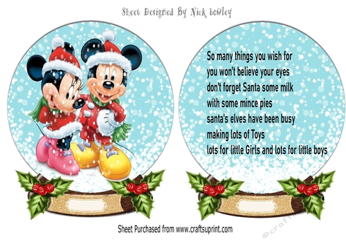 Lovely Snowglobe with mickey & Minnie/insert A5