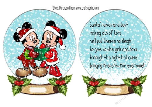Lovely Snowglobe with mickey & Minnie carol singing/insert A5