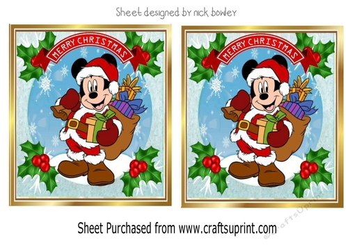 Lovely mickey mouse snow scene with holly toppers (one)