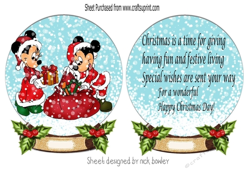 Lovely Snowglobe with mickey & Minnie dressing up/insert A5