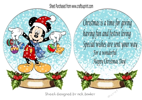 Lovely Snowglobe with mickey with baubles up/insert A5