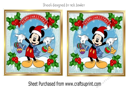 Lovely mickey mouse snow scene with baubles holly toppers (two)