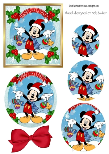 Lovely micky with baubles  with holly and bow oval pyramids