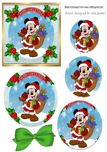 Lovely micky with presents  with holly and bow oval pyramids
