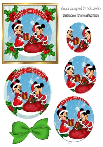 Lovely micky/minnie in santa suits  with holly and bow oval pyramids