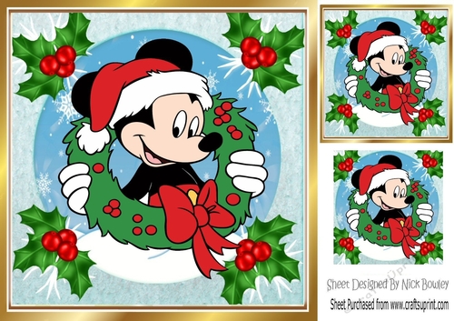 Lovely mickey with holly and christmas wreath 8x8