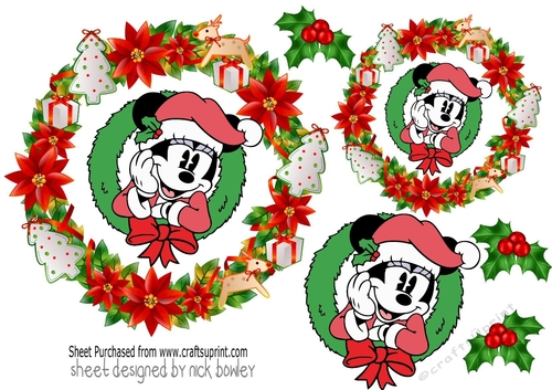 Mickey in christmas wreath toppers with holly (two)