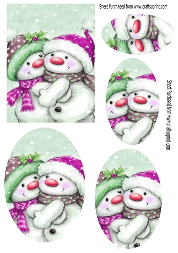 Lovely snowmen cuddles oval pyramids pink