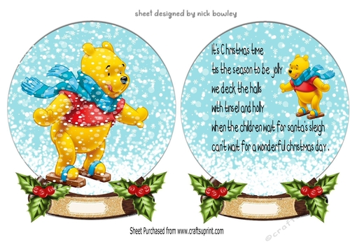 Lovely Snow globe with pooh bear with snow flakes and insert