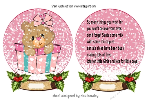 snow globe with pink christmas bear in a box/insert