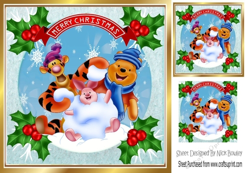 Pooh bear in the snow with friends 8x8