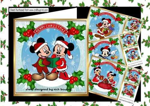  4 mickey mouse snow scene 8x8 card fronts mini kit