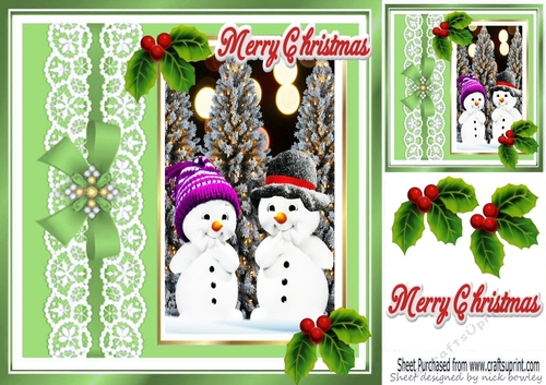 lovely snowman window card with holly 8x8