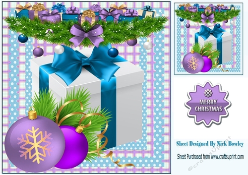 Lovely presents in a purple check/blue dot 8x8 frame