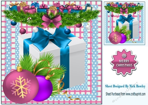 Lovely presents in a pink check/blue dot 8x8 frame