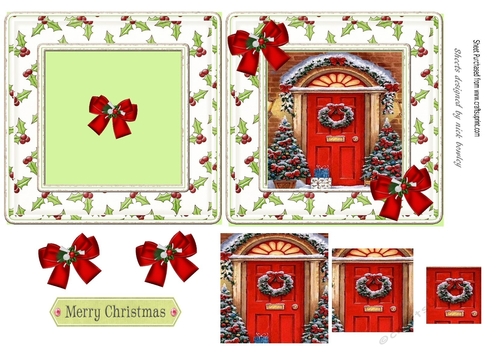 Lovely complete 6x6 christmas card with red bows