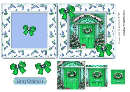 Lovely complete 6x6 christmas card with green bows