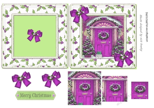 Lovely complete 6x6 christmas card with purple bows