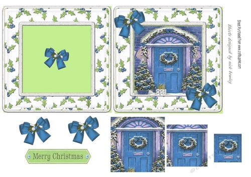 Lovely complete 6x6 christmas card with blue bows