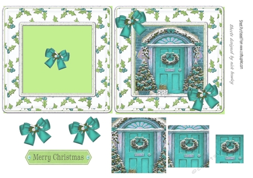 Lovely complete 6x6 christmas card with turq bows