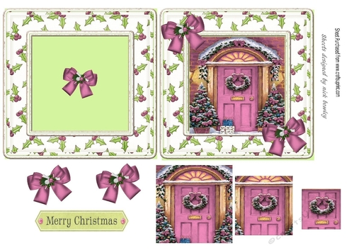 Lovely complete 6x6 christmas card with pink bows