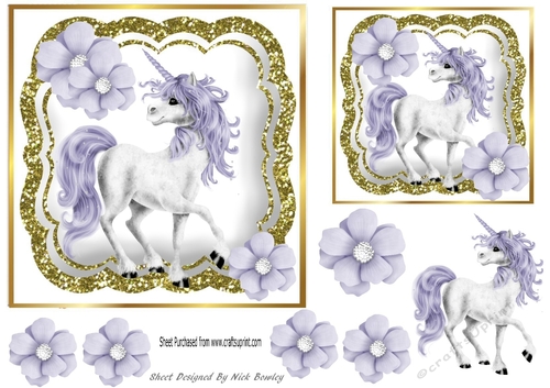 Pretty lilac Unicorn with flowers 7x7 with topper